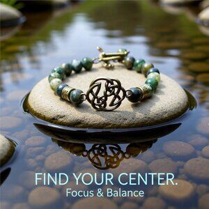 Celtic Knot & Green Jasper Beaded Toggle Bracelet. Pagan. Nordic. Earth Mother.